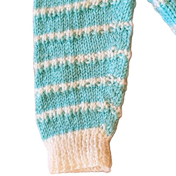 Vintage 60s Hand Knit Crochet Sweater Cardigan Mint Green Kids Unisex Girls 6 - Picture 4 of 7